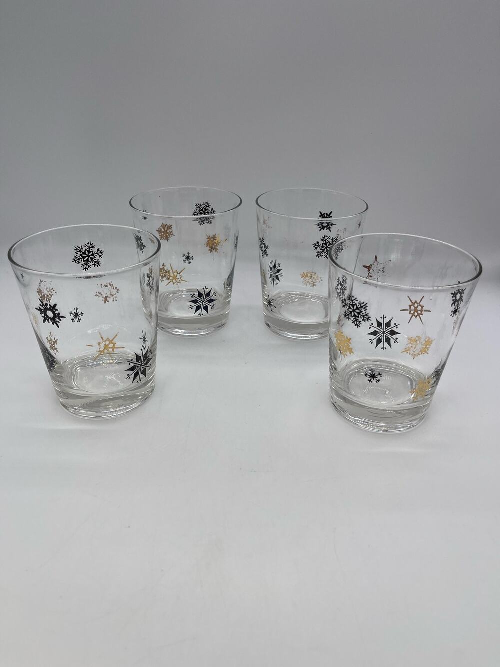 Set of 4 Vintage MCM Starburst Snowflake Atomic Highball Glasses See Wear